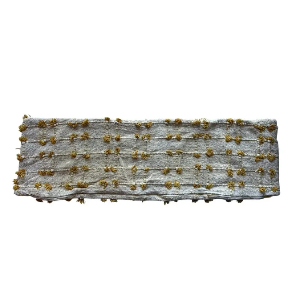 DKNY Fringe Woven Turmeric Yellow Ivory Long Decorative Pillow Cover Cotton